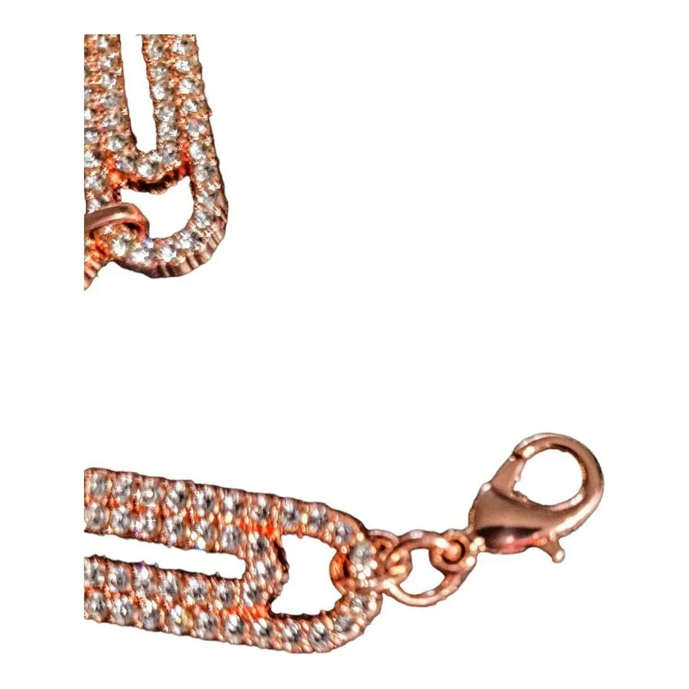 Paperclip Bracelet Austrian Crystals 7- 9" RoseTone Mother's Day Gift JY-26bc - Picture 3 of 4